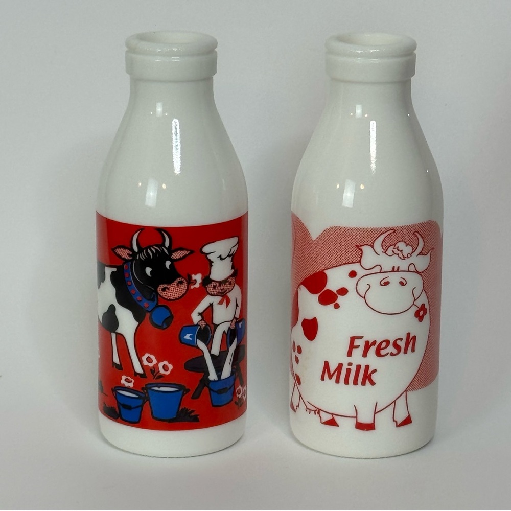 Egizia Milk Bottle Pair Made in Italy Cows Fresh Milk Set of 2
